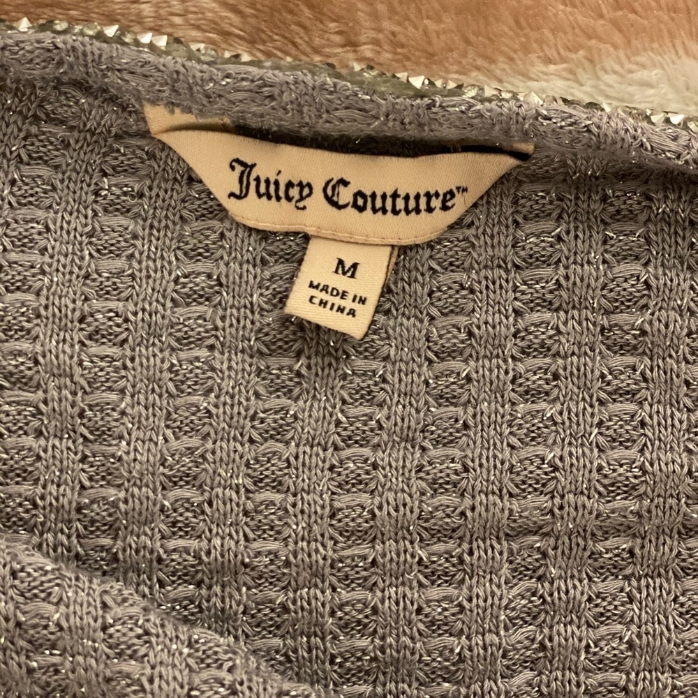 Juicy Couture Gray Waffle Knit Rhinestone Lounge Top Size M - Picture 2 of 2